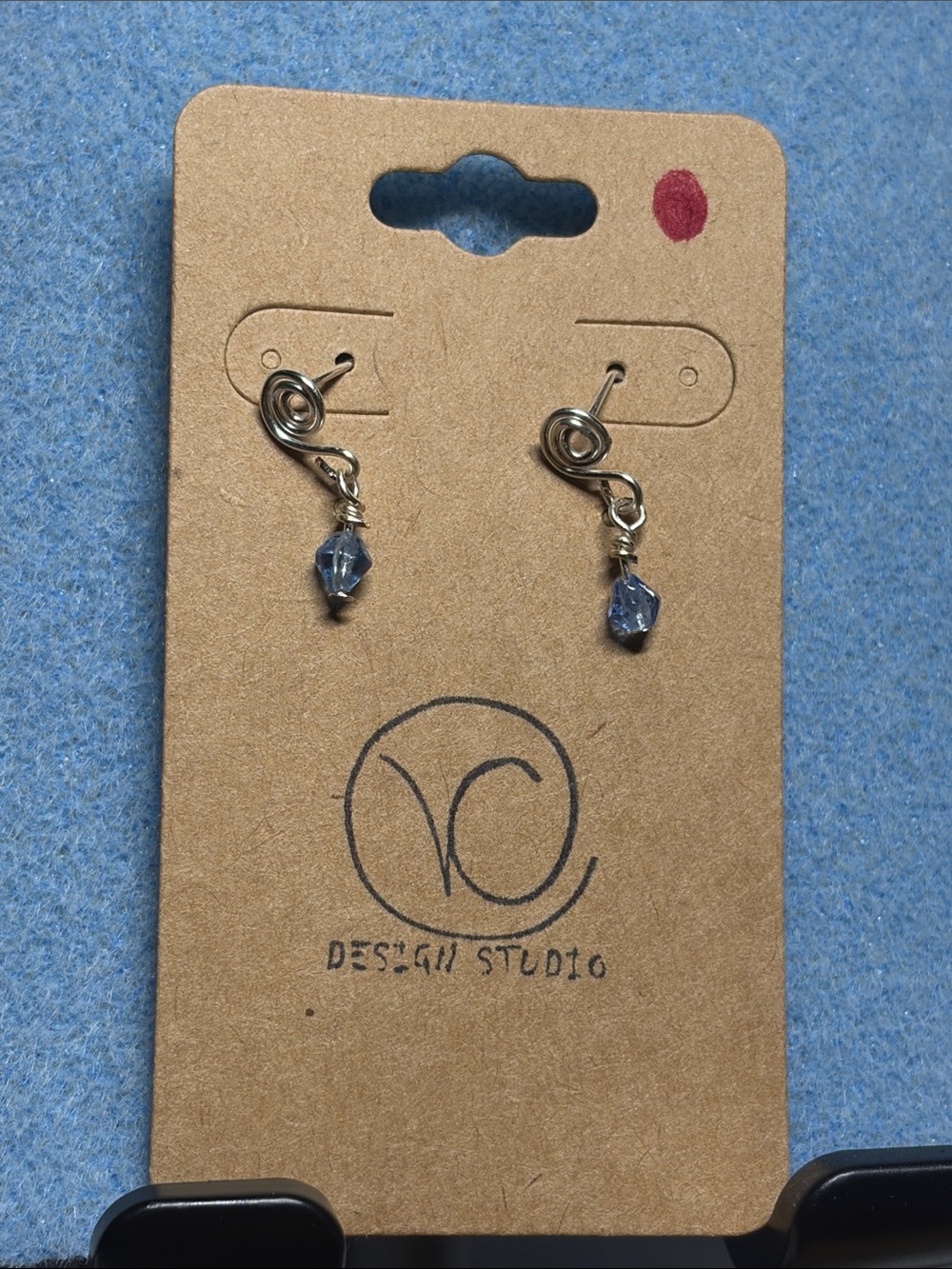 Handcrafted Wire Spiral Earrings with Blue Crystal Drops